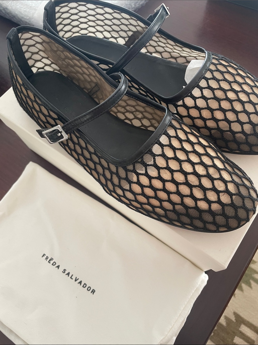 Freda Salvador Black Mesh Mary Jane Flats